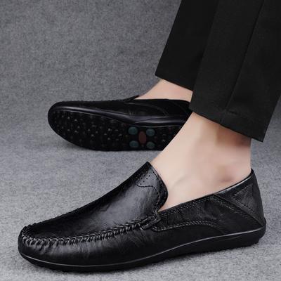 Chaussures en cuir décontractées respirantes à la mode de haute qualité pour hommes, semelles souples confortables, chaussures antidérapantes, chaussures de conduite en plein air