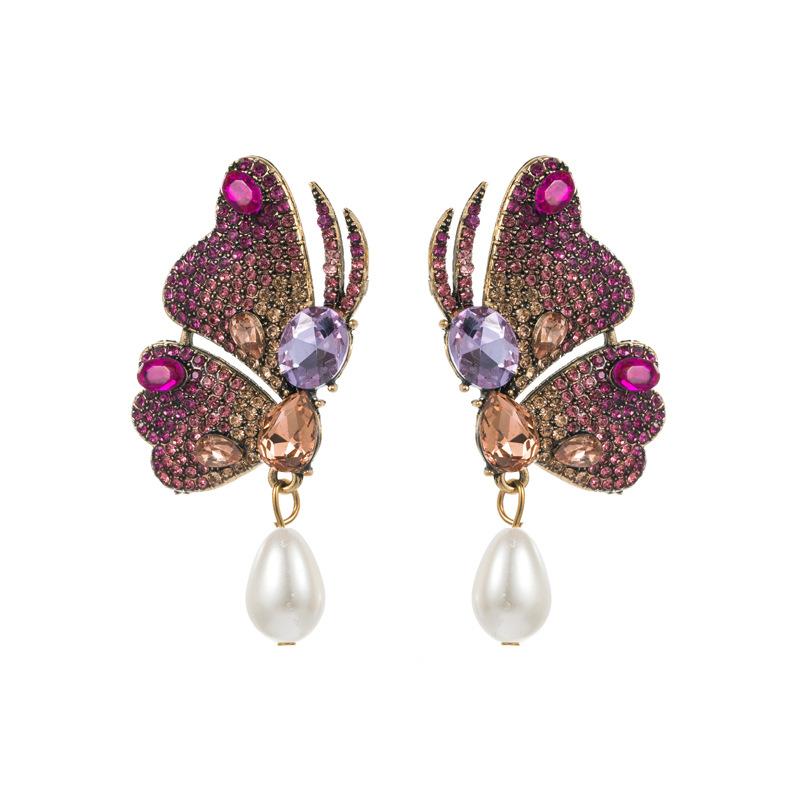 

Женские серьги-капли в стиле ретро, ​​серьги-подвески из титанового стального сплава, акриловые красочные хрустальные жемчужные бабочки, геометрические украшения для ушей OneSize розы красного