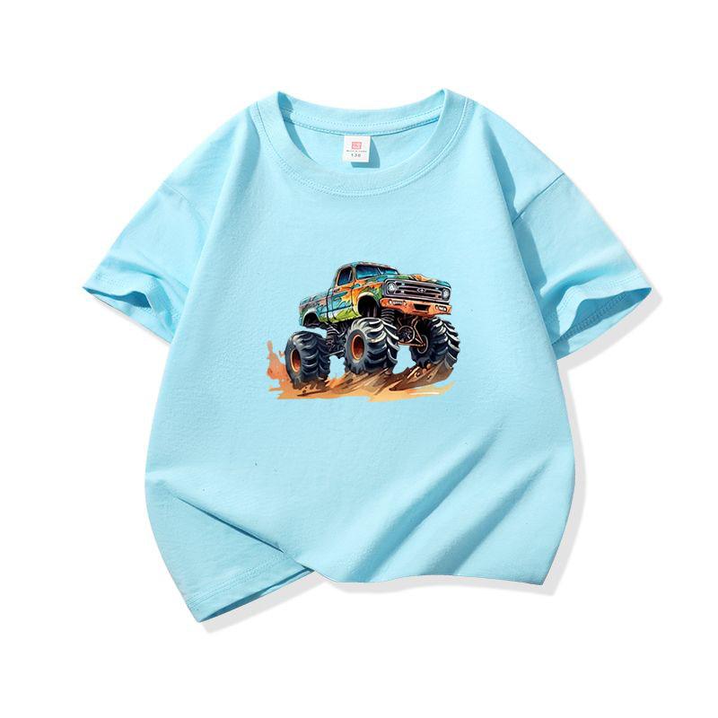 Kids Cotton T Shirt Bold Multicolor Offroad SUV Print Crew Neck Short Sleeve Tee Casual Boys Girls Summer Tops