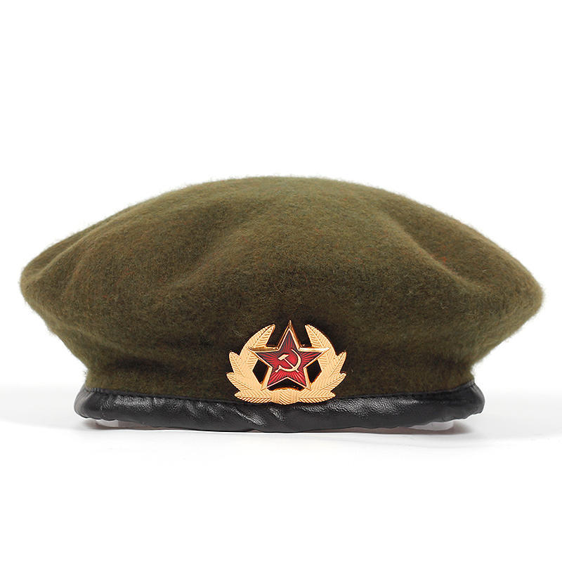 2025 Winter Beret Hat Wool Felt Retro Soviet Navy Style Military Cap for Women Men, Warm Embroidered Badge Dancing Beret