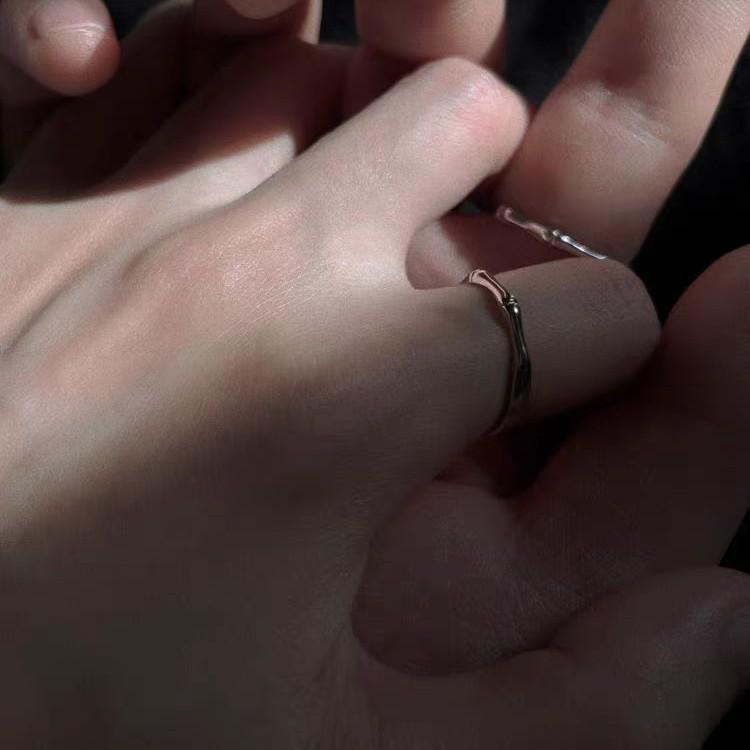 925 Silver-Plated Bamboo Joint Rings for Couples - Open Design, Perfect 520 Gift for Your Girlfriend