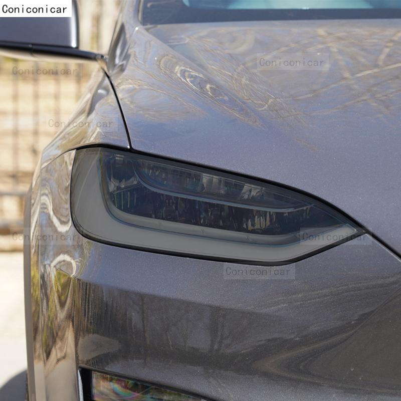 For TESLA Model X 2017-2024 Car Headlight Smoked Black TPU Protective Film Front Light Tint Change Color Sticker Accessories