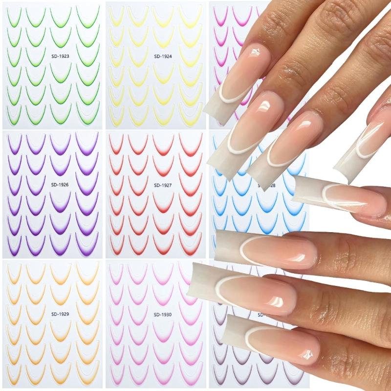 French Tip Nail Stickers French Line Nail Art Stickers Gradient Nail Decals Nail Art Decorations for Woman and Girls