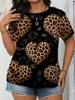Leopard Print Heart Black Rose Print Short Sleeve T-Shirt. Sweet Cool Style Loose Round Neck Top. Women'S Special Promotion Clothing. Women'S Clothing