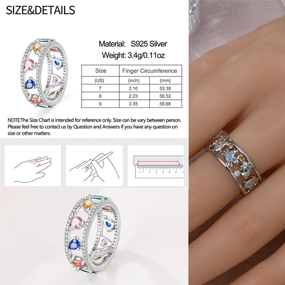 925 Sterling Copper Blue Ocean&Butterfly&Colorful Candy&Star&Retro Chain Wide Face Ring Ladies' Zircon and Accessories