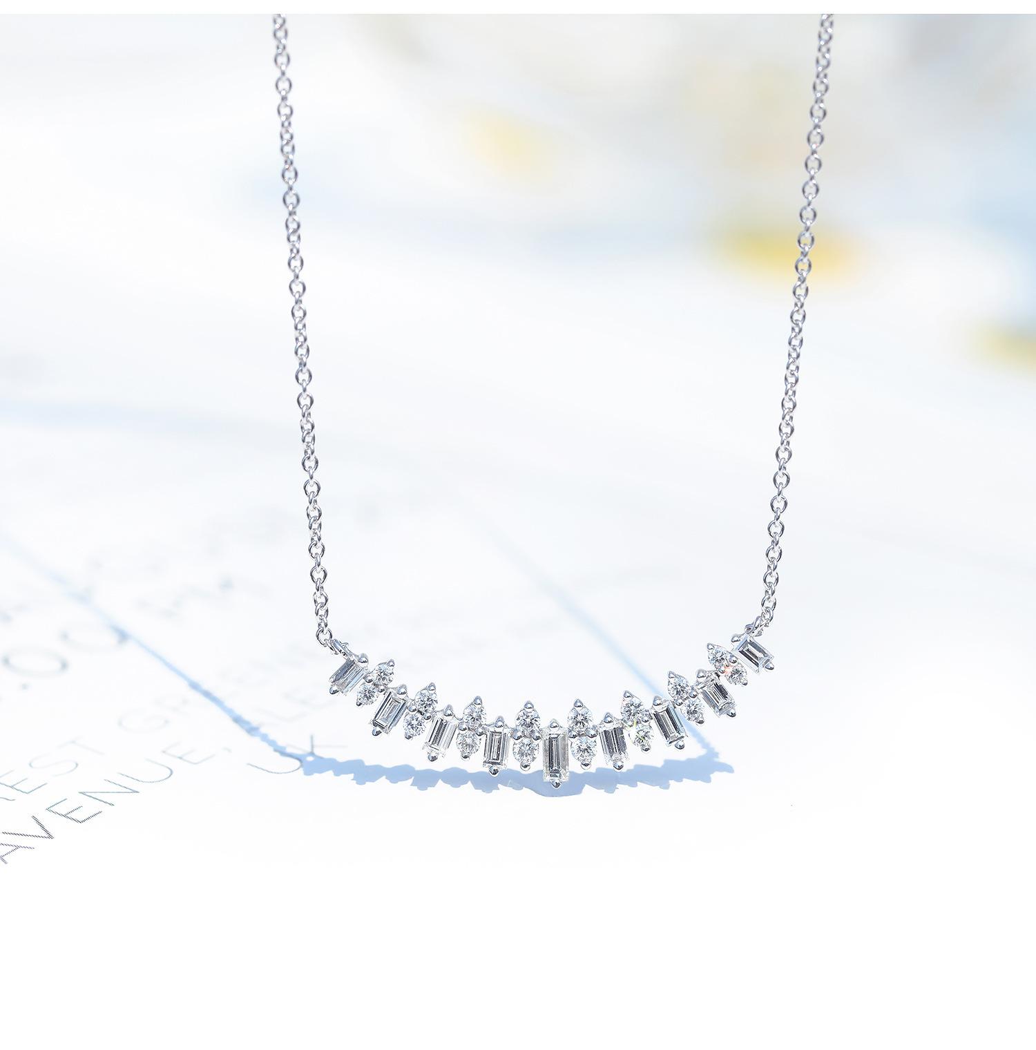

White Gold Smile Nis Celebrity Necklace, Bright Ladder Diamond Clavicle Chain, White Gold Real Diamond Pendant Ladies