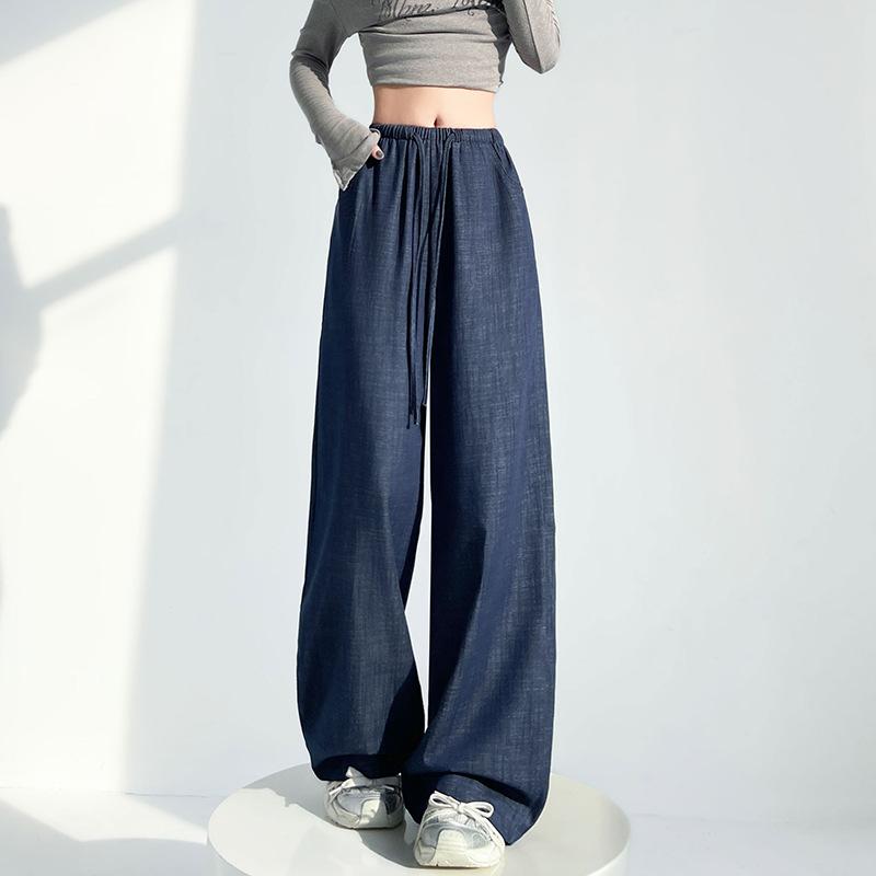 

Women s High Waist Wide Leg Pants in Dark Blue and Black 2XL синій