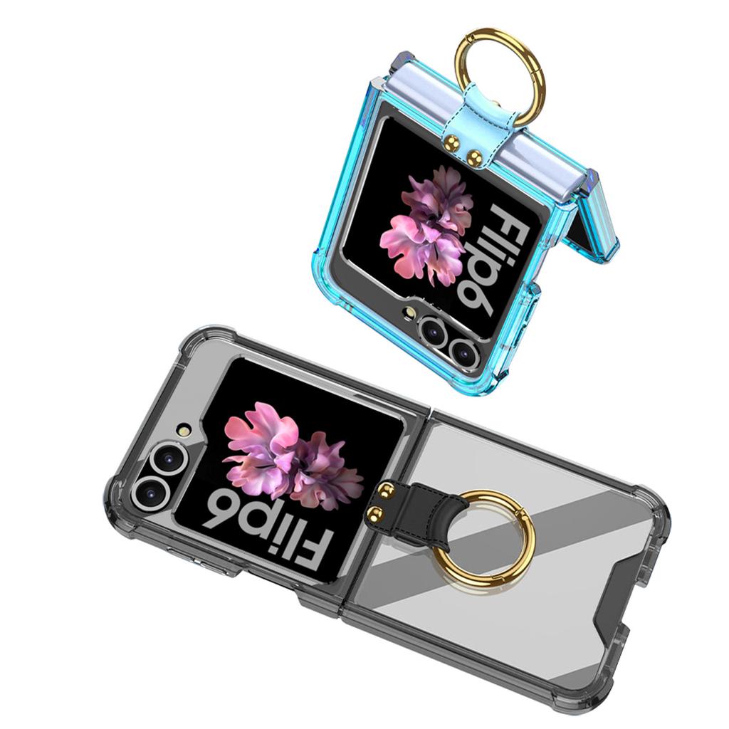 Transparent Hårt PC Stötsäkert Hårt PC Telefonskal för Samsung Galaxy Z Flip 6 5 Fodral med Ringhållare