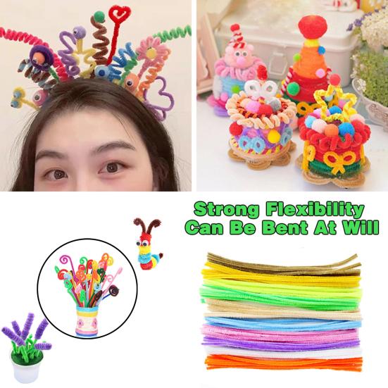 100-teiliges Pfeifenreiniger-Set für Kinder, verschiedene Farben, lang, flockig, DIY-Kunsthandwerk, flexibel, Vorschulerziehung, Kinder, Chenille-Stiele, Lernspielzeug, Geschenk