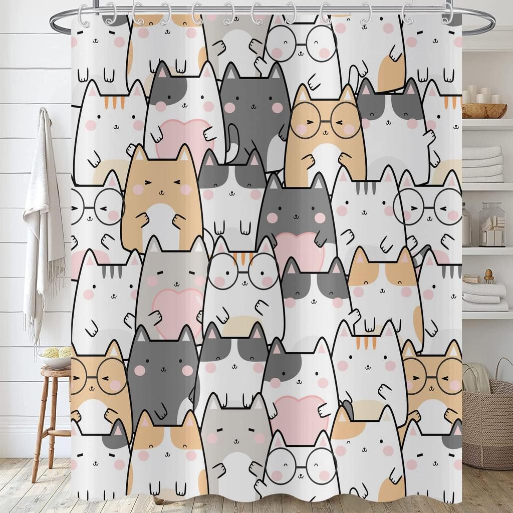 Funny Cute Puppy Animal Pattern Shower Curtain 180x 180cm, Kids Bathroom Decorative Shower Curtain Waterproof