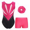 Mädchen Gymnastik Tanz Set Ärmellos Cut-out Rücken Glitzernde Strasssteine Trikot V-Bund Shorts Haargummi