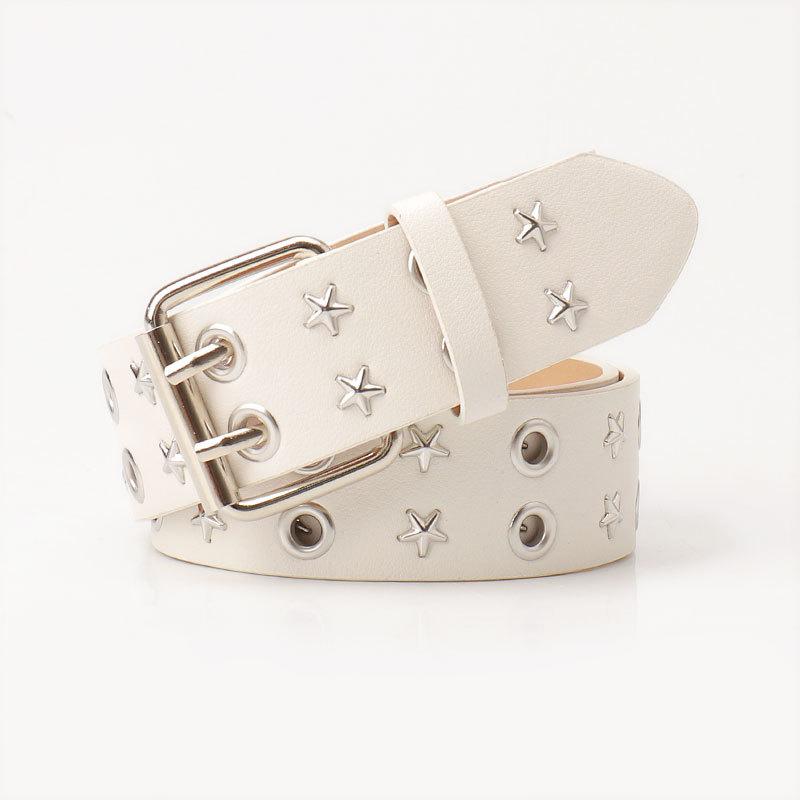 New Air Eye Belt for Women European and American Rivets Versatile Women's Belt Punk Double-row Pin Buckle Jeans Belt