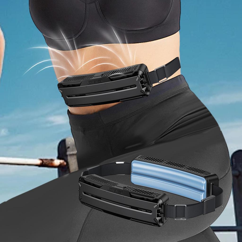 Ice Waist Belt Fan Summer Removable Strong Wind USB Rechargeable Wearable Cooling Fan for Running Farm Traveling Sports Fishing