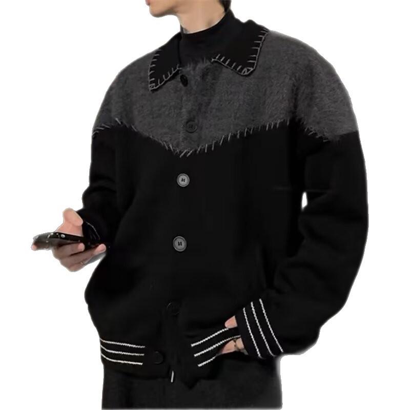 Herren-Colorblock-Patchwork-Strickjacke - Retro Herbst/Winter Revers-Pullover für Paare