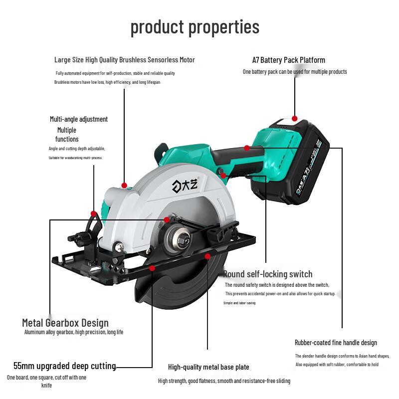 Dayi 20V Cordless Brushless Circular Saw 55mm CN Plug (adapter Included)