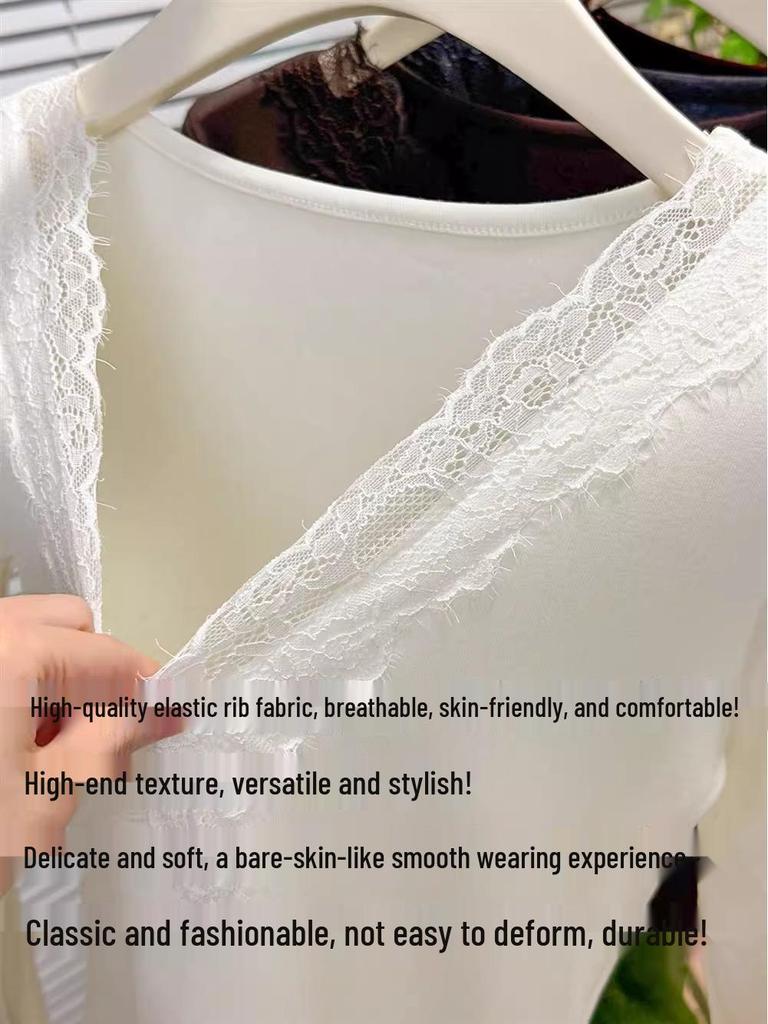 2025 Women's Black V-neck Lace Top: Versatile, Age-Defying, Stylish, Trendy, Regular-Fit