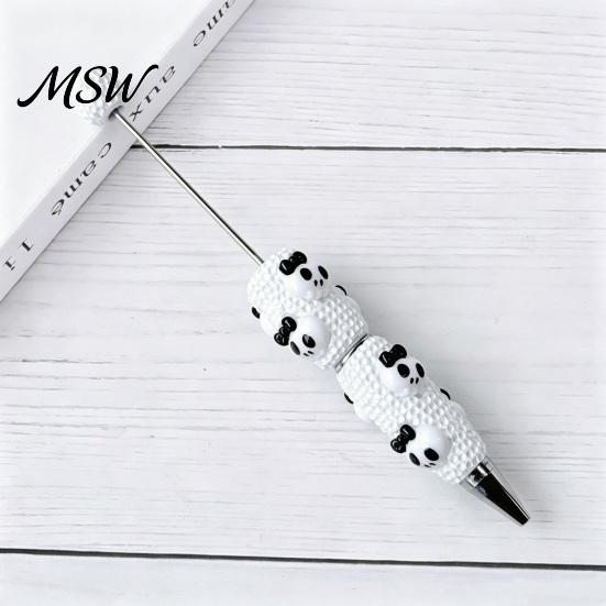 Cartoon Ghost Writing Pens Halloween Rhinestone Beadable Pen, DIY Sparkly Cat Pumpkin Plastic Beaded for Crafts Glitter Black Ink Ballpoint Pen Making