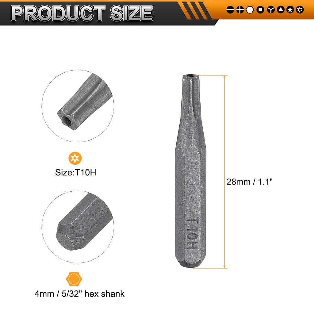 6/12pcs Torx Screwdriver Bit 5/32" Hex Shank 28mm Length S2 Steel Magnetic Star 6 Point Head Screw Driver Bit with Hole/No Hole