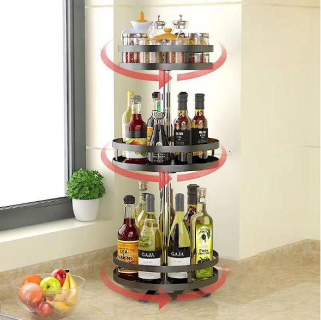 360°Rotating Kitchen Spice Rack Round Storage Container Non-Skid 2 Tier Turntable Organizer Storage Tray Cosmetics Organizer