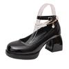 PU String Bead Buckle Strap Mary Janes Solid Square Heel Mid Heel Ladies Shoes on Sale 2025 Fashion Autumn Party Sweet Pumps