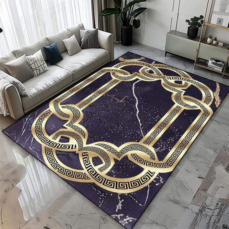 

European Golden Stripes Carpet Luxury Living Room Rug Modern Velvet Non-slip Sofa Area Floor Mat for Bedroom Decoration 60*90cm