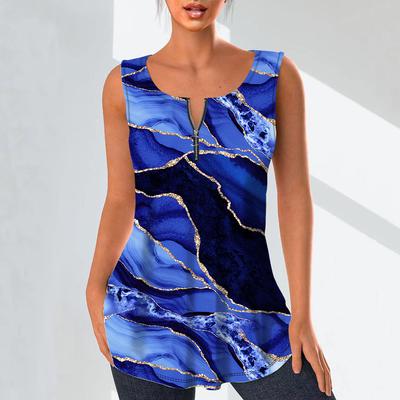 Damenmode V-Ausschnitt Hemden Freizeitoberteile T-Shirt Damen 3D-Marmordruck Weste Übergröße Ärmellose Bluse Tanktops