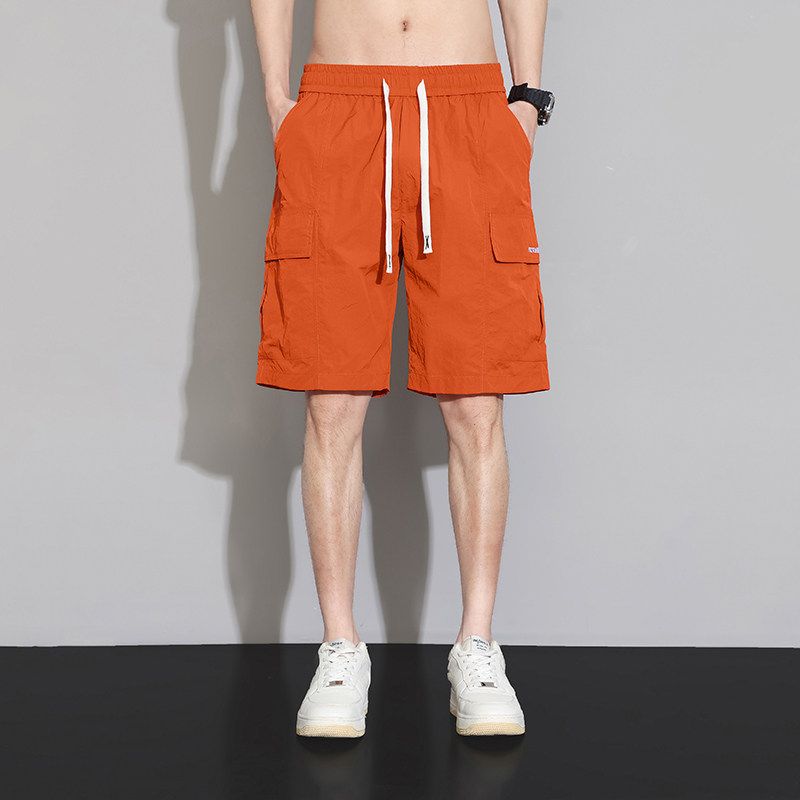Men's American-Style Shorts, Summer Thin Style, 2025 New Model, Workwear Five-Point Pants, Drawstring Ice Silk Quick-Dry Pants