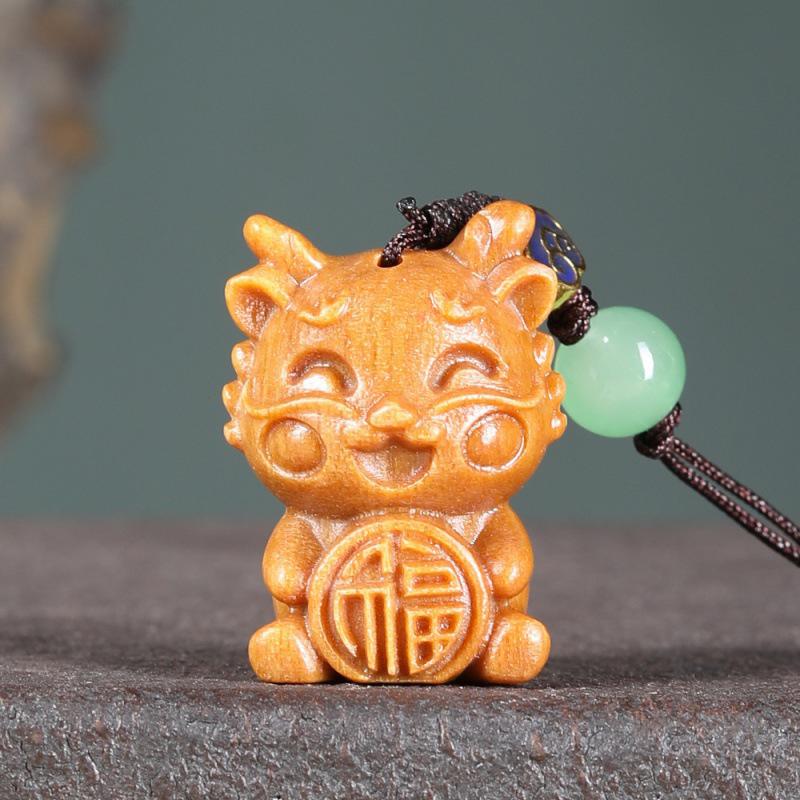 Sandalwood Dragon Phone Charm Keychain Ornament for Couples