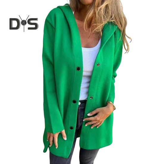 Fall Winter Women Coat Hooded Button-down Solid Color Thick Pockets Loose Cardigan Mid Length Outdoor Travel Shopping Dating Overcoat