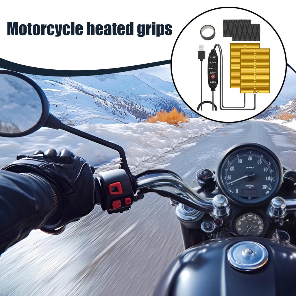 Heated Motorcycle Grips 3-Temp Wrap Non-Slip Adjustable Portable Handle Bar Grips For Winter Outdoor Riding Biking Touring