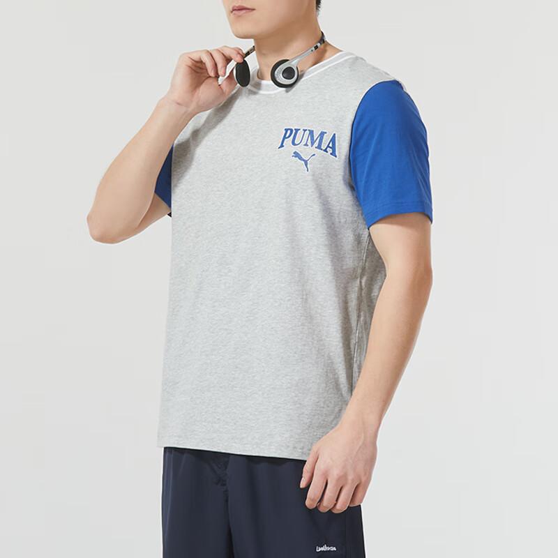 Puma Letter Logo Print Spliced Casual Breathable Round Neck Short Sleeve T-Shirt Men Tops Gray 682184-04