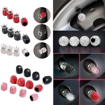 4pcs Crystal Car Tire Valve Caps Diamond Shining Dust-proof Wheel Valve Cover Vehicle Bling Charms Car Decor Auto Accessories