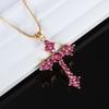 Fashionable and Exquisite Red Green Crystal Zirconia Cross Pendant Necklace for Ladies Elegant Party Christmas Gift