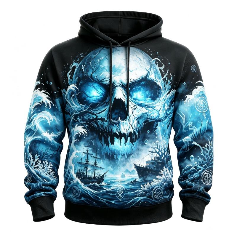 Men's Bloody Red Eyes Skull Dead Tree Full Print Hoodie Halloween Gothic Long Sleeve Pullover Sweatshirt For Cosplay Party