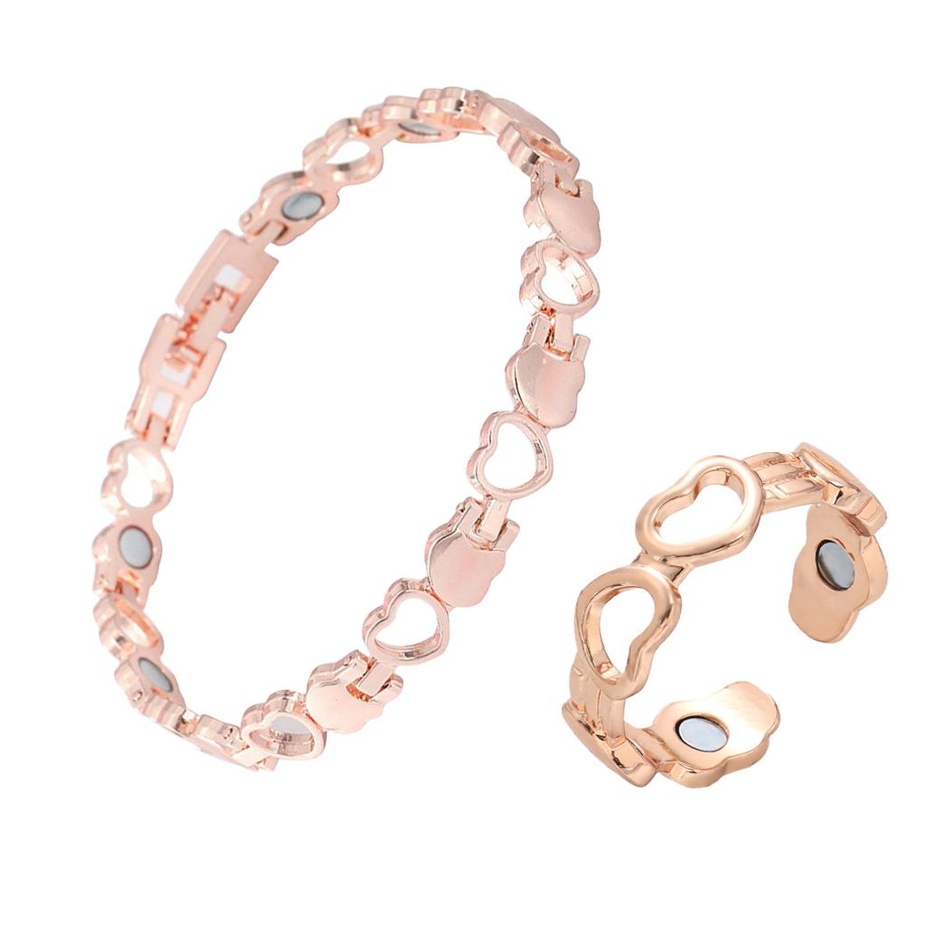 Popular ancient red copper hollow love magnet bracelet + ring set, spot fast delivery.