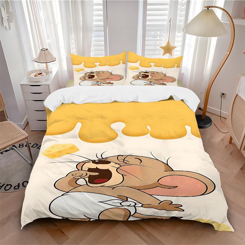 Mouse Cheese Adventure Print 3Pcs Bedding Setduvet Cover With 2 Bedropillowcase Home Birthday Gift