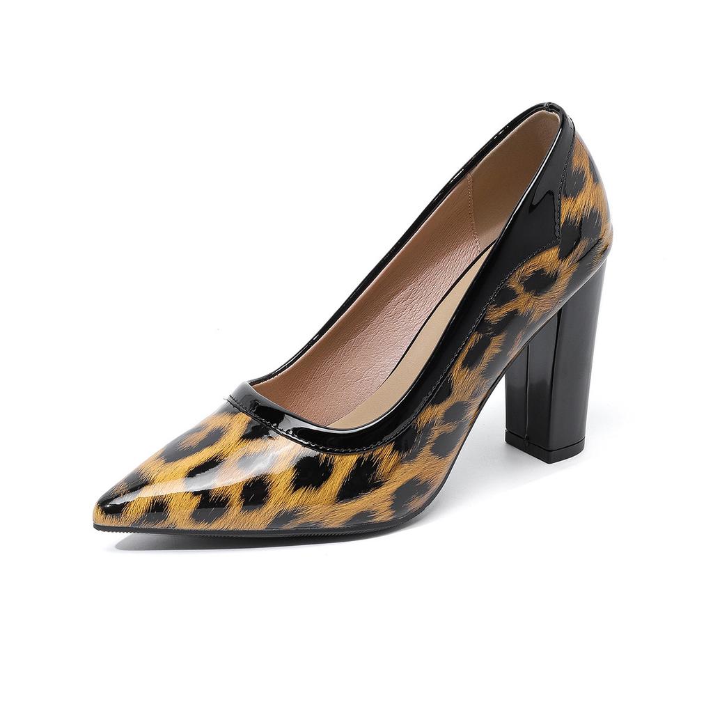 Women's High Chunky Block Closed Toe Heels Leopardprint Slip On Pointed Toe Work Dress Office Wedding Party Pumps Shoes for Women Block Heeled Shoes