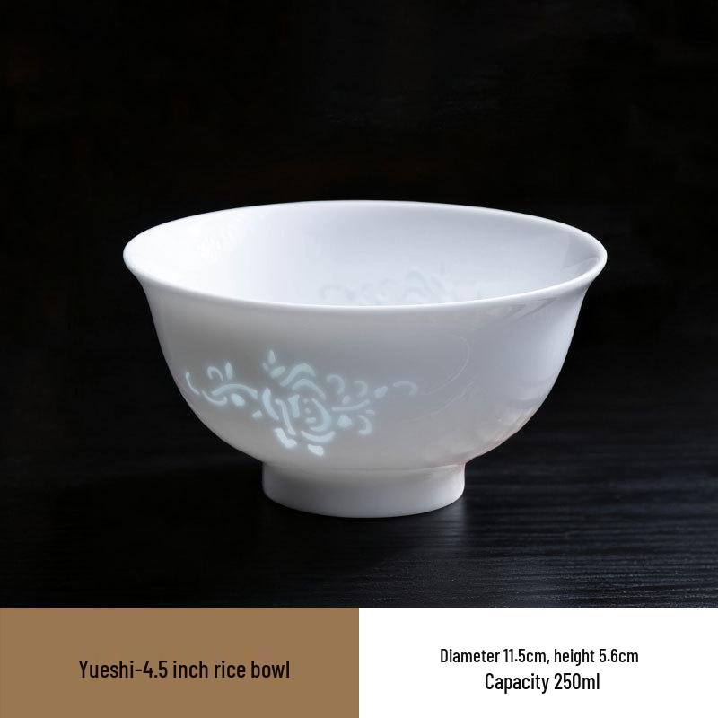 Древняя высокобелая фарфоровая чаша Линлун: Жаропрочная, термостойкая миска в китайском стиле для риса, лапши и супа.