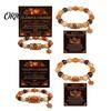 Thanksgiving Greeting Card Gift Bracelet for Women, Holiday Beaded with Commemorative Daily Wear Jewelry Maple Leaf Charm, Elastic Stretch Fall