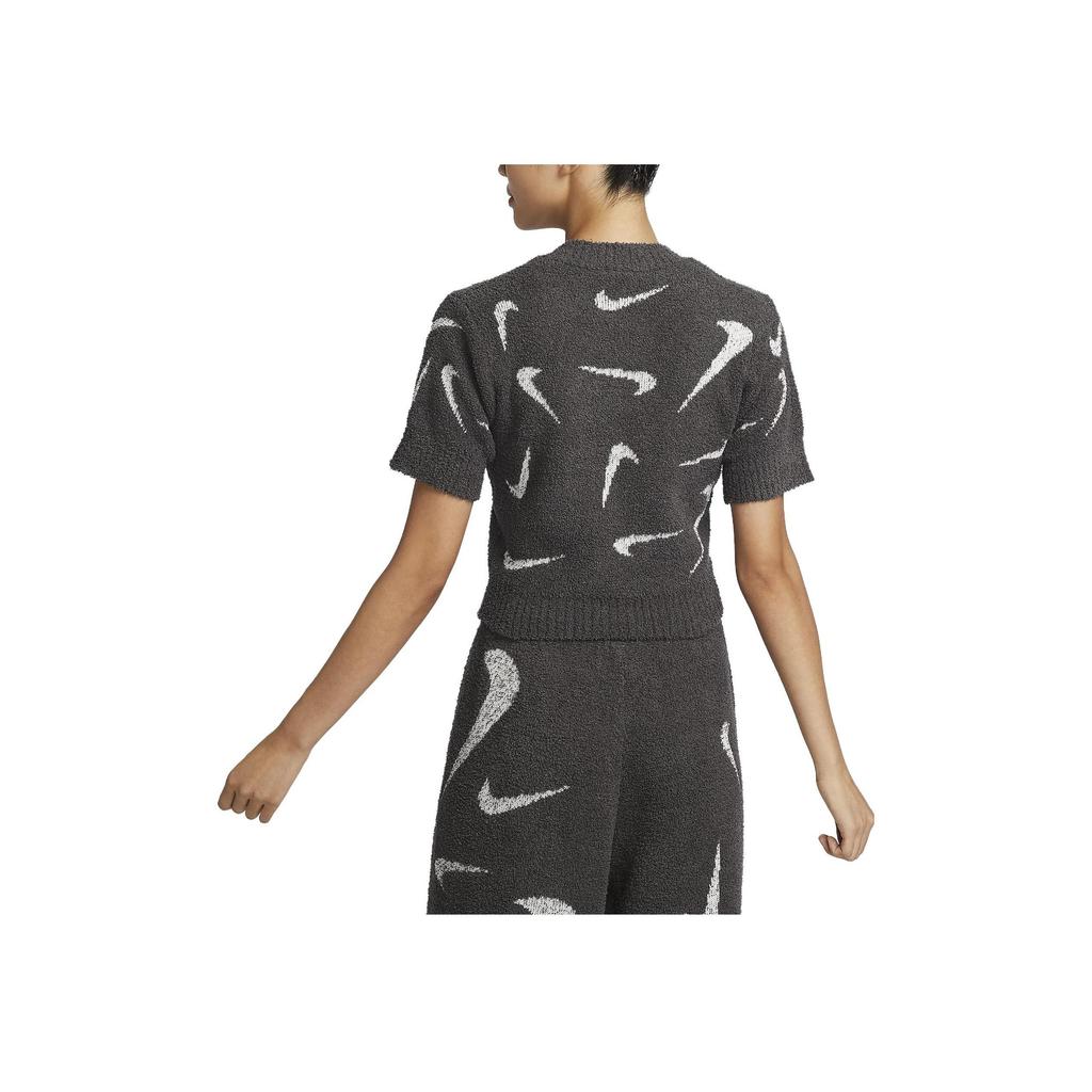 Nike Sportbekleidung Phoenix Cozy Bouclé Bedrucktes Kurzarm-T-Shirt Mode Lässig Strick Rundhals Damen T-Shirts Grau FD4287-254