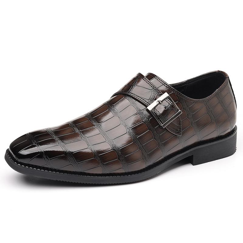 Men'S British Style Buckle Crocodile Grain Leather Shoes Men Slip-On Casual Business Shoes Mens Dress Office Wedding Flats