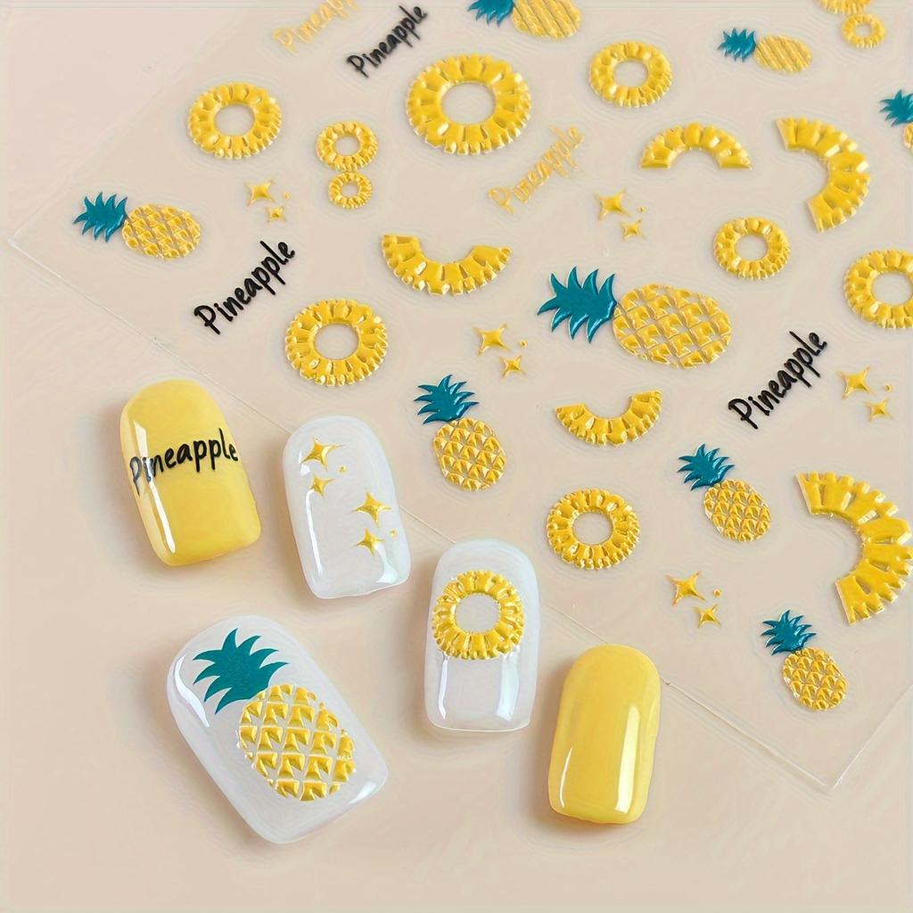 1pc Fruit Nail Art Stickers, Embossed Pineapple Design, Summer DIY Nail Decoration, Manicure Accessories