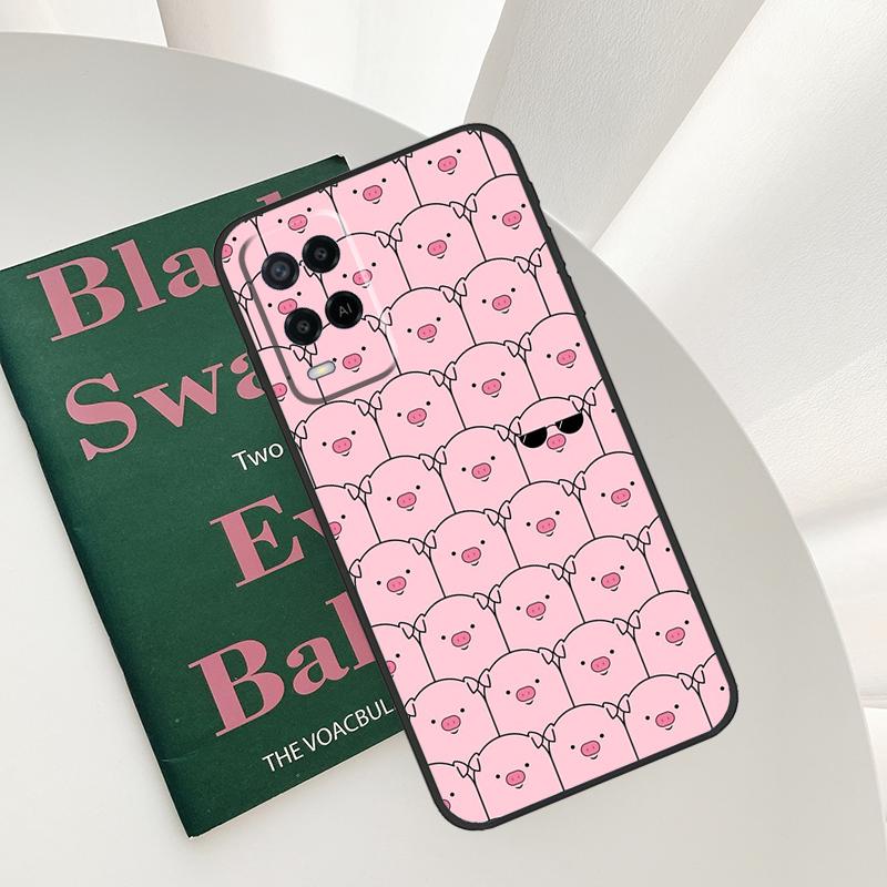 Cute Pink Pig Case For Oppo A52 A72 A76 A96 A54 A74 A94 A54S A57S A58 A78 A98 A57 A77 A15 A16 A17 Cover