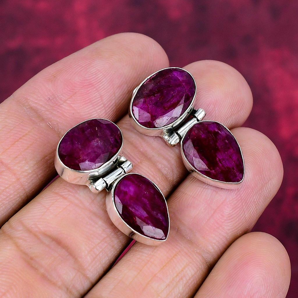 Rubin Ohrringe Edelstein Schmuck, 925 Sterling Silber Handgefertigte Ohrringe, Neuestes Design Schmuck
