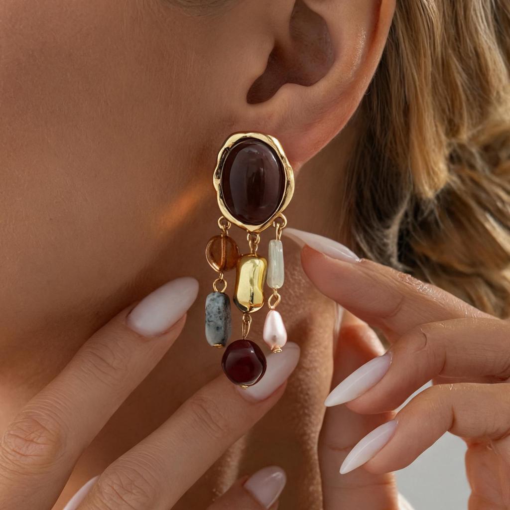 European and American silver needle geometric resin acrylic stud earrings summer small fresh earrings light luxury high-end earrings women