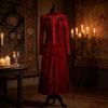 Medieval Vintage Style Cosplay Dress With Ruffled Hem And Long Sleeves For Game Anime Role Play