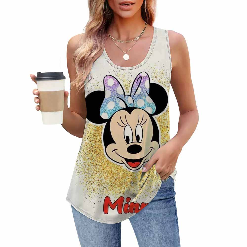 Modna koszulka z nadrukiem, casualowa, luźna, z okrągłym dekoltem, bez rękawów, odzież damska, T-shirty damskie