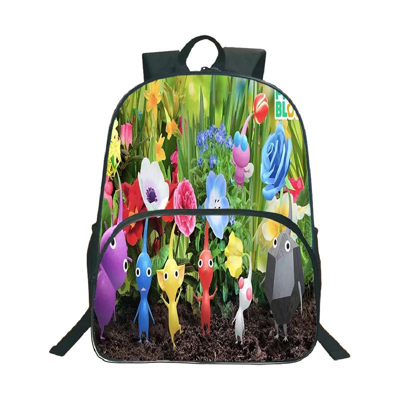 Pikmin 3D Cartoon Print Backpack Boy Girl Fashion Casual Pattern Schoolbag 16inch Fun Waterproof Knapsack DIY Custom Backpacks