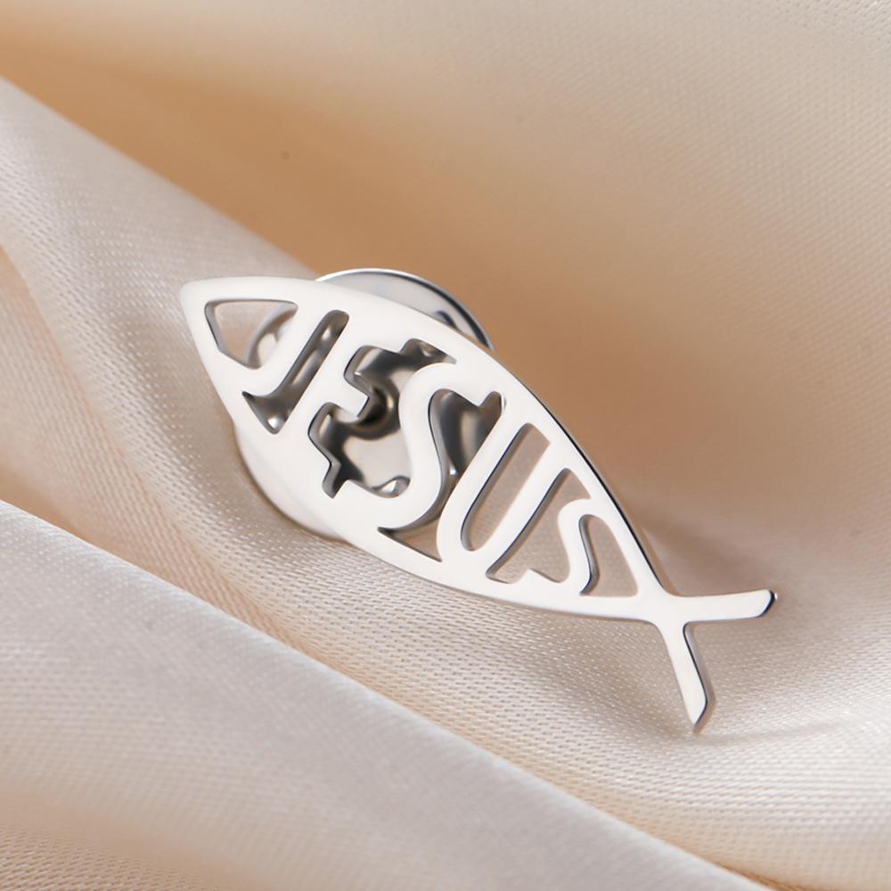 Dawapara Vintage Jesus Fish Ichthys Brooch Religious Gift Christian Faith Symbol Lapel Pin Stainless Steel Jewelry