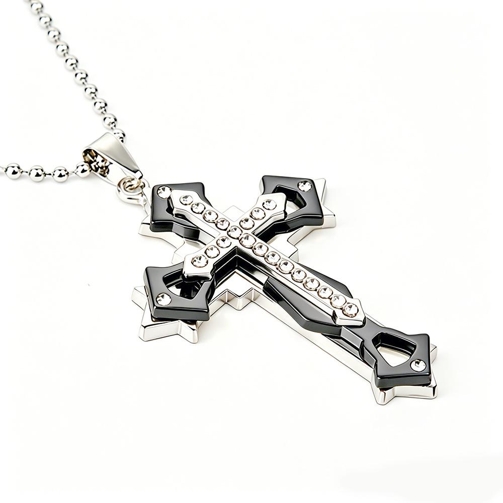 2024 Men's Diamond Cross Pendant Necklace - Silver, Gold, & Black Dark Knight Style